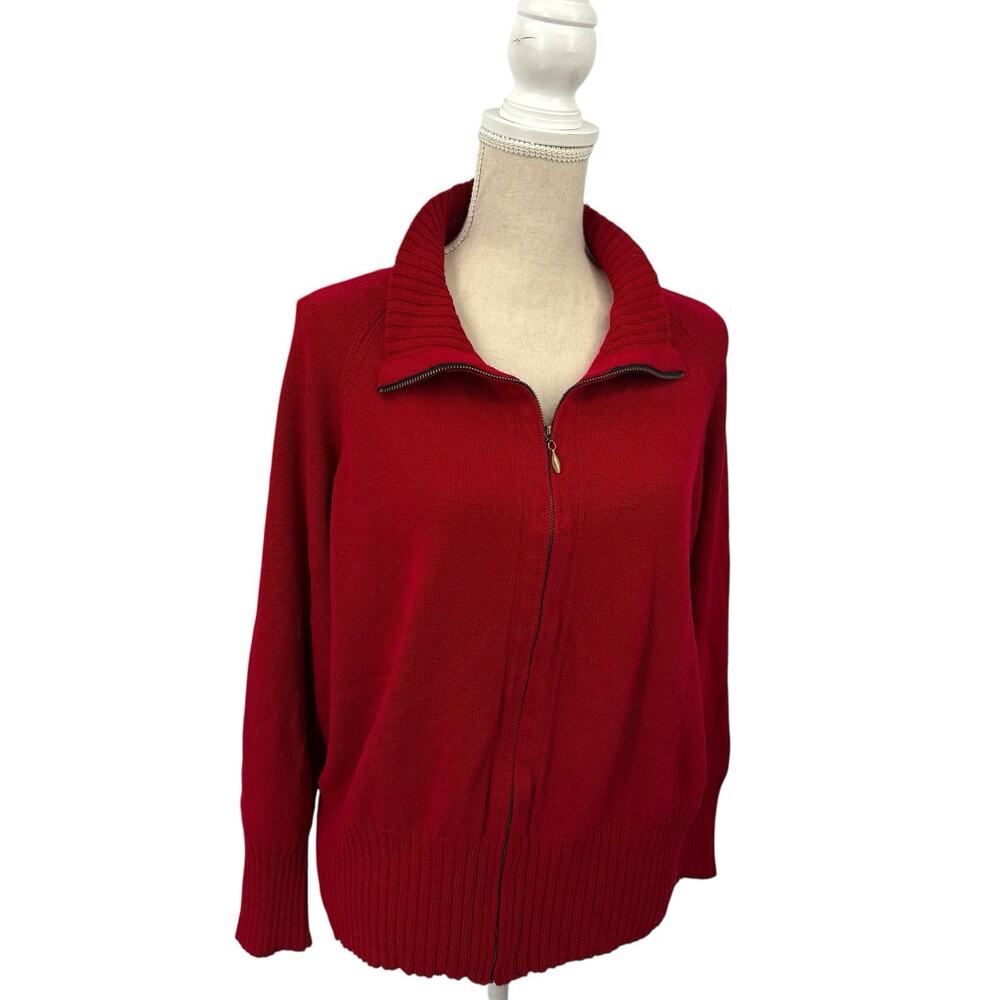 Baobei New York Full Zip Cardigan Women Size Large Red Santana knit Wool Blend